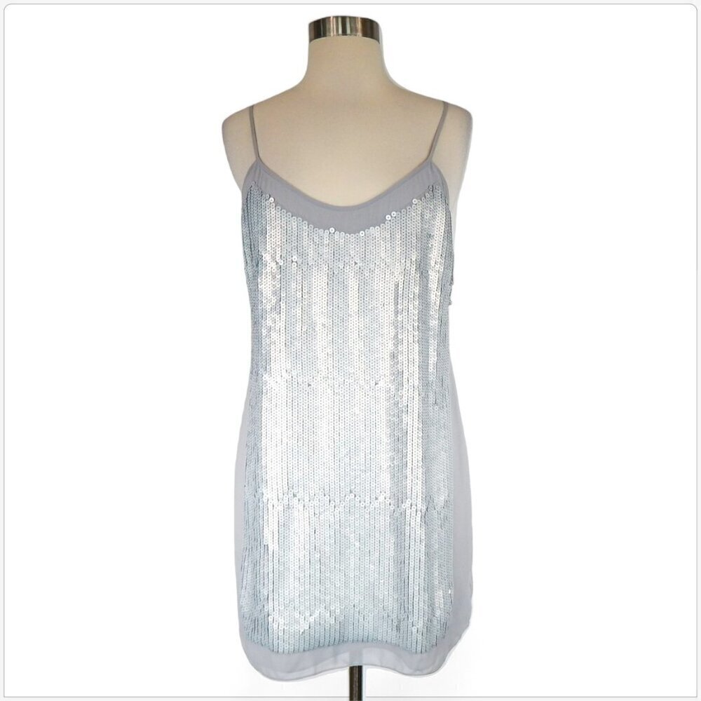 Susana Monaco Johanna Gray Silver Metallic Sequin Slip Evening Cocktail Dress 2